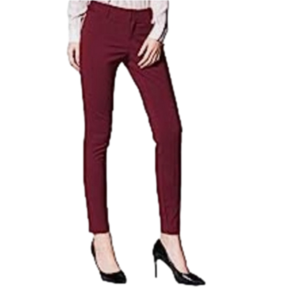 Satinato Berry Wine Slim Straight Stretch Trouser Pants